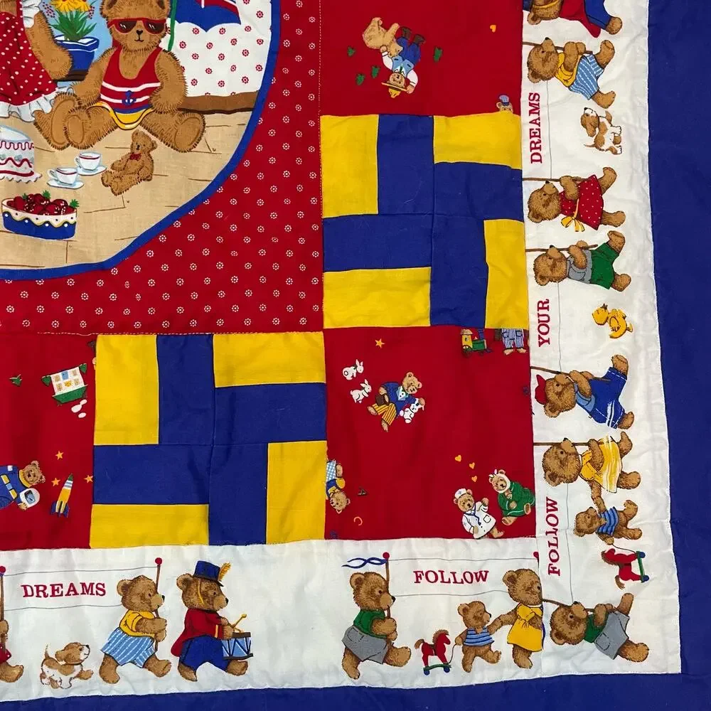 Multicolor Baby Bear Blanket Square Patchwork Quilt Bordered